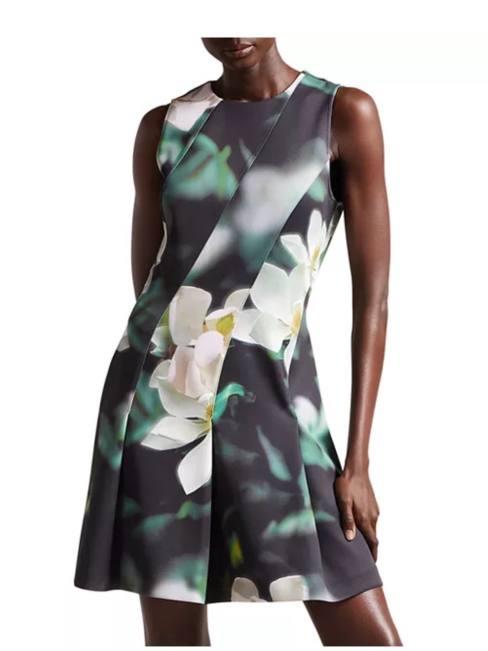 Ted Baker Black Floral Fit-and-Flare Mini Dress